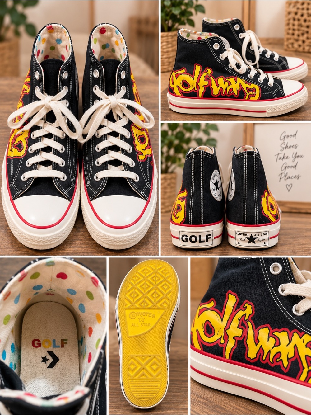 Converse Black High-Top Sneakers with Yellow & Red GOLF WANG Graphic